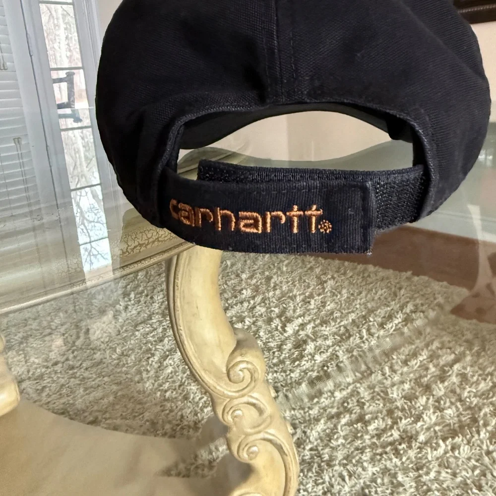 Carhartt Mens Black Hoop and Loop Adjustable Baseball Cap Leather Logo One Size